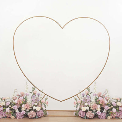 Heavy Duty Gold Metal Heart Shape Wedding Arch Photo Backdrop Stand, Floral Balloon Frame with Sturdy Rectangular Base - 7ft
