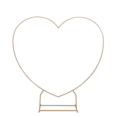 Heavy Duty Gold Metal Heart Shape Wedding Arch Photo Backdrop Stand, Floral Balloon Frame with Sturdy Rectangular Base - 7ft