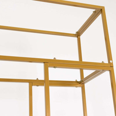 Heavy Duty Gold Metal 3D Rectangular Wedding Arch, Floral Balloon Frame Backdrop Stand - 8ft