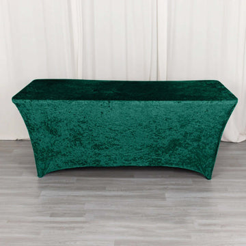 Hunter Emerald Green Crushed Velvet Stretch Fitted Rectangular Table Cover 6ft