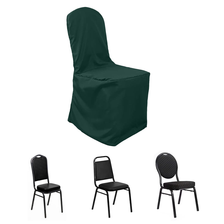 Hunter Emerald Green Polyester Banquet Chair Cover, Reusable Stain Resistant Slip On Chair Cover