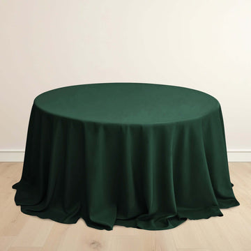 Hunter Emerald Green Premium Scuba Round Tablecloth, Wrinkle Free Polyester Seamless Tablecloth 132" for 6 Foot Table With Floor-Length Drop