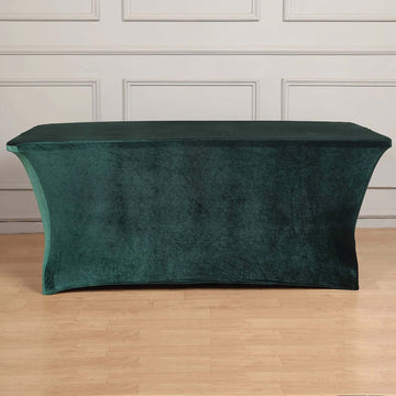 Hunter Emerald Green Premium Velvet Spandex Rectangle Tablecloth 6ft Wrinkle Free Fitted Table Cover for 72"x30" Tables