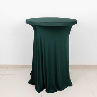 Spandex Round Cocktail Table Cover Skirt 30" Hunter Emerald Green With Natural Wavy Drapes
