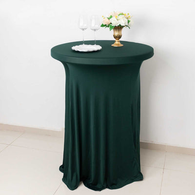Spandex Round Cocktail Table Cover Skirt 30" Hunter Emerald Green With Natural Wavy Drapes