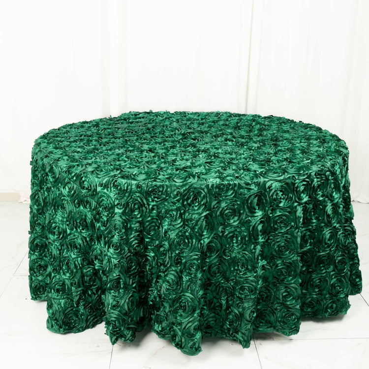 Satin Hunter Emerald Green 3D Rosette 120 Inch Round Tablecloth