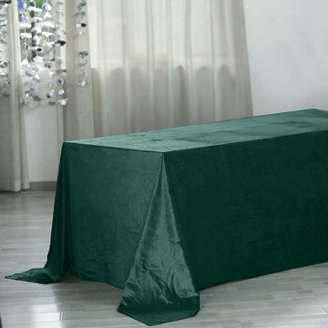 Hunter Emerald Green Seamless Premium Velvet Rectangle Tablecloth, Reusable Linen 90"x156" for 8 Foot Table With Floor-Length Drop