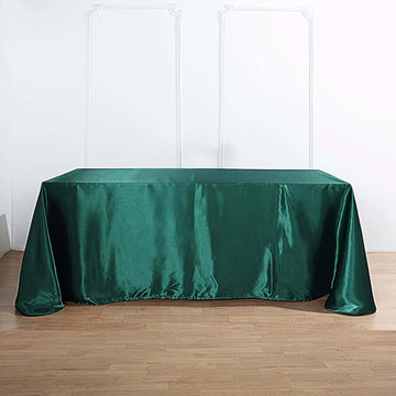 Hunter Emerald Green Seamless Satin Rectangular Tablecloth 90"x156" for 8 Foot Table With Floor-Length Drop