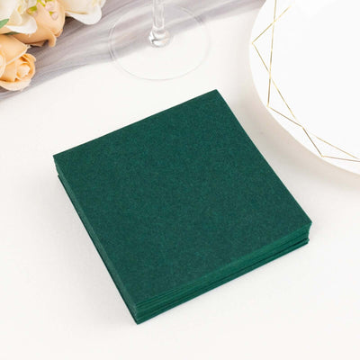 20 Pack Linen-Like Paper Napkins 5"x5" Hunter Emerald Green - Soft Single-Use Airlaid Cocktail Napkins
