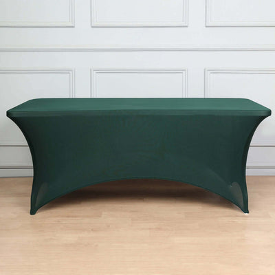 Stretch Spandex Rectangle Fitted Table Cover 96"x30" Hunter Emerald Green - Wrinkle Free Form-Fitting Tablecloth