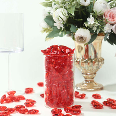 250 Pcs Red Acrylic Heart Diamond Gems Vase Fillers - Translucent Valentine's Day Ornaments & Table Scatters