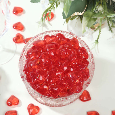 250 Pcs Red Acrylic Heart Diamond Gems Vase Fillers - Translucent Valentine's Day Ornaments & Table Scatters