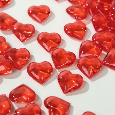 250 Pcs Red Acrylic Heart Diamond Gems Vase Fillers - Translucent Valentine's Day Ornaments & Table Scatters