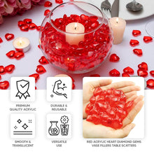 250 Pcs Red Acrylic Heart Diamond Gems Vase Fillers, Translucent Valentine's Day Ornaments Table