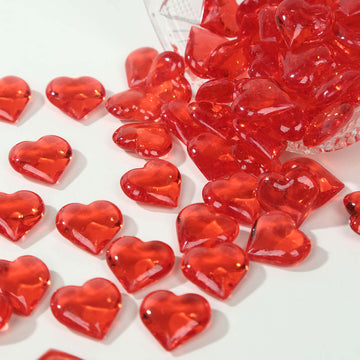 250 Pcs Red Acrylic Heart Diamond Gems Vase Fillers, Translucent Valentine's Day Ornaments Table Scatters