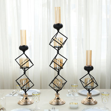 Create a Captivating Atmosphere with the 28" Tall Black Geometric Candle Holder