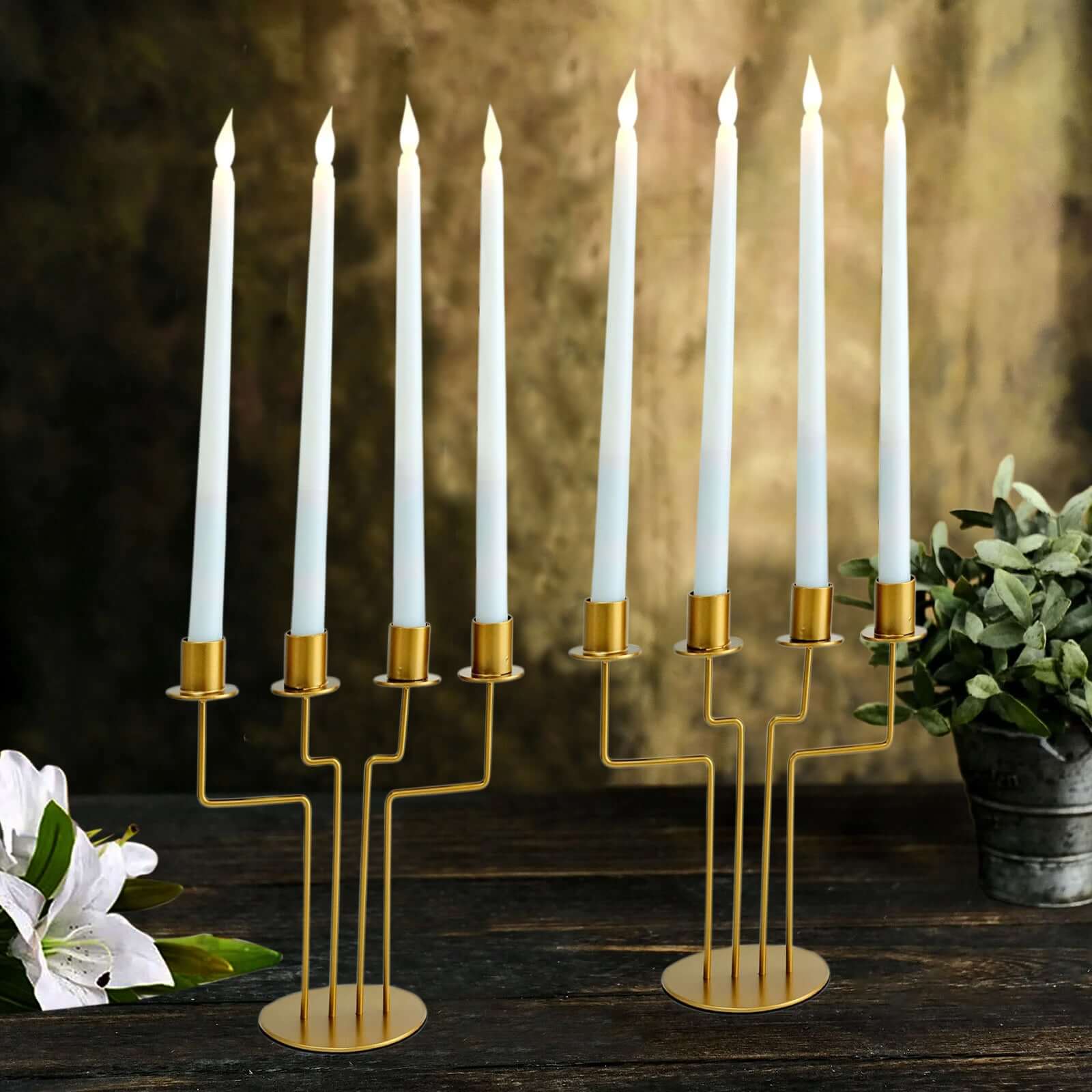 Gold Metal Geometric Taper Candle Holder Candelabra - 4 Arm