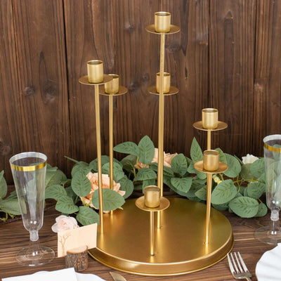 Gold Metal 7-Arm Taper Candle Holder Centerpiece 15" Round Wedding Table Candelabra - Cluster Design