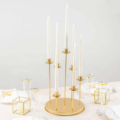 Gold Metal 7-Arm Taper Candle Holder Centerpiece 15" Round Wedding Table Candelabra - Cluster Design