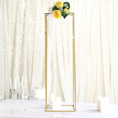 2-Pack Rectangular Gold Metal Wedding Flower Stand 40" Geometric Column Frame - Statement Floral Display for Grand Events