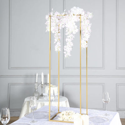 2-Pack Rectangular Gold Metal Wedding Flower Stand 40" Geometric Column Frame - Statement Floral Display for Grand Events