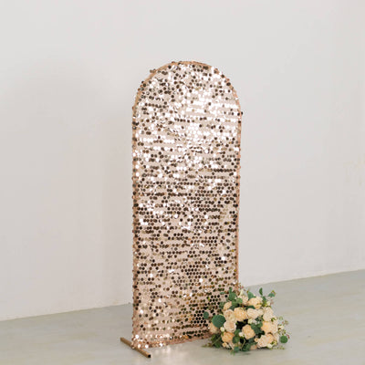 Sparkly Rose Gold Big Payette Sequin Fitted Chiara Backdrop Stand Cover for Round Top Wedding Arch - 5ft