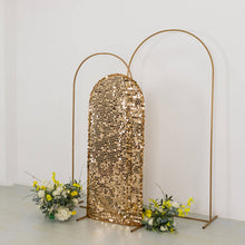 Sparkly Gold Big Payette Sequin Fitted Chiara Backdrop Stand Cover for Round Top Wedding Arch