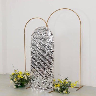 Sparkly Silver Big Payette Sequin Fitted Chiara Backdrop Stand Cover for Round Top Wedding Arch - 5ft