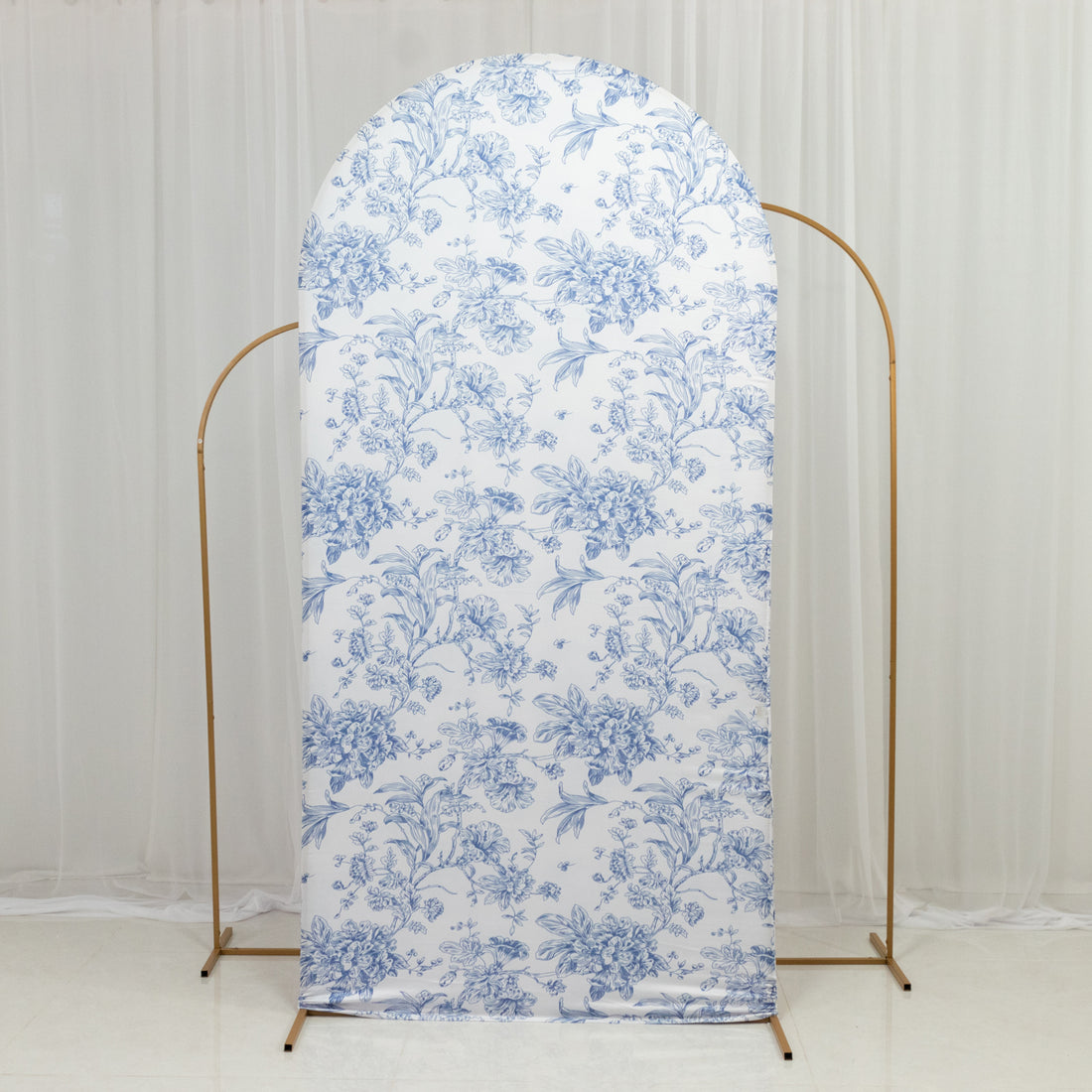 Spandex Fitted Chiara Backdrop Cover – French Toile Floral in Blue & White