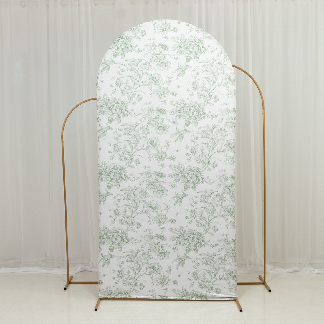 Spandex Fitted Chiara Backdrop Cover – French Toile Floral in Dusty Sage Green & White