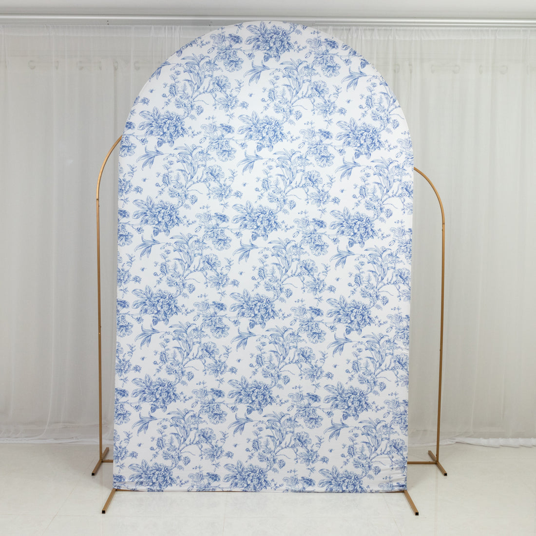 Spandex Fitted Chiara Backdrop Cover – French Toile Floral in Blue & White