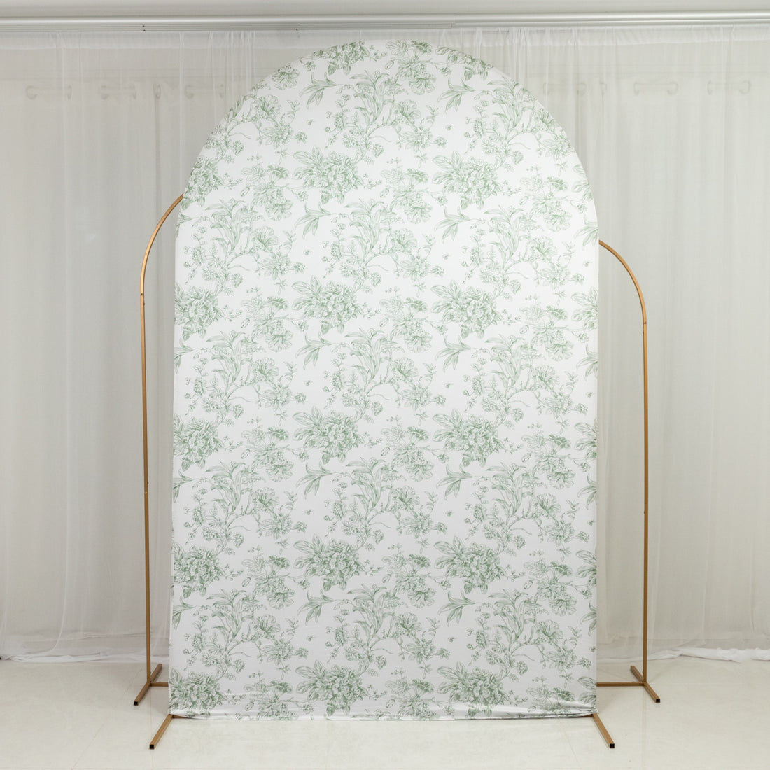 Spandex Fitted Chiara Backdrop Cover – French Toile Floral in Dusty Sage Green & White