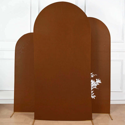 Cinnamon Brown Spandex Fitted Wedding Arch Cover For Round Top Chiara Backdrop Stand 7ft