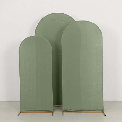 Set of 3 Matte Dusty Sage Green Spandex Fitted Wedding Arch Covers For Round Top Chiara Backdrop Stands 5ft, 6ft, 7ft