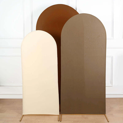 Set of 3 Mixed Natural Spandex Fitted Wedding Arch Covers For Round Top Chiara Backdrop Stands 5ft, 6ft, 7ft