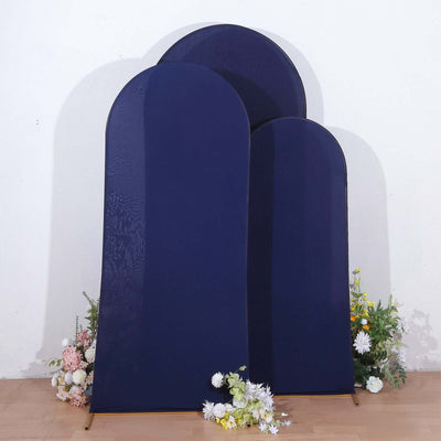 Set of 3 Matte Navy Blue Spandex Fitted Wedding Arch Covers For Round Top Chiara Backdrop Stands 5ft, 6ft, 7ft