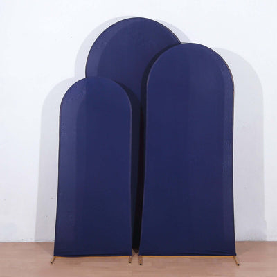 Set of 3 Matte Navy Blue Spandex Fitted Wedding Arch Covers For Round Top Chiara Backdrop Stands 5ft, 6ft, 7ft