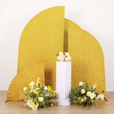 Set of 4 Gold Chiara Backdrop Stand Covers Shimmer Tinsel Finish, Fitted Covers For Half Moon Wedding Arches 2.5ft, 5ft, 6ft, 7ft