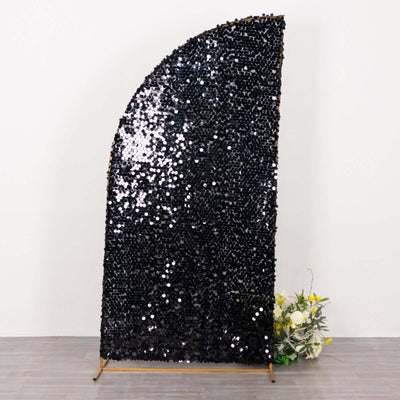 Black Double Sided Big Payette Sequin Chiara Backdrop Stand Cover For Half Moon Wedding Arch Stand 7ft