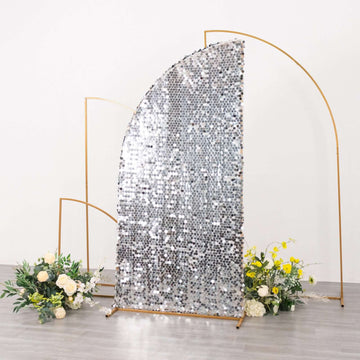 Create a Captivating Wedding Arch with the Silver Double Sided Big Payette Sequin Chiara Backdrop Stand Cover