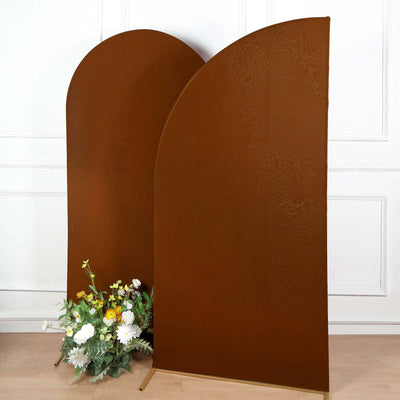 Cinnamon Brown Fitted Spandex Half Moon Wedding Arch Cover, Custom Fit Chiara Backdrop Stand Cover 7ft