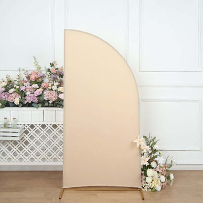 Matte Beige Fitted Spandex Half Moon Wedding Arch Cover, Custom Fit Chiara Backdrop Stand Cover 6ft