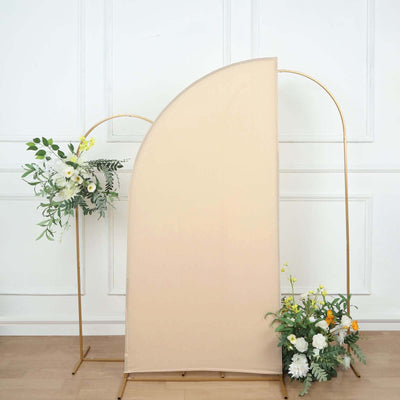 Matte Beige Fitted Spandex Half Moon Wedding Arch Cover, Custom Fit Chiara Backdrop Stand Cover 6ft