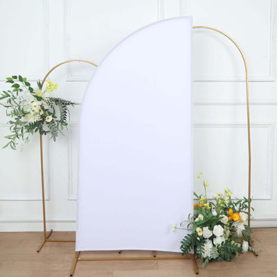 Matte White Fitted Spandex Half Moon Wedding Arch Cover, Custom Fit Chiara Backdrop Stand Cover 6ft
