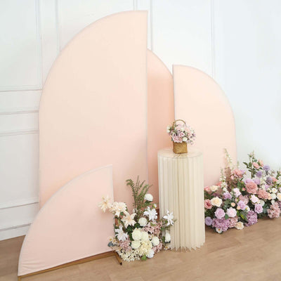 Set of 4 Matte Blush Fitted Spandex Half Moon Wedding Arch Covers, Custom Fit Chiara Backdrop Stand Covers 2.5ft,5ft,6ft,7ft