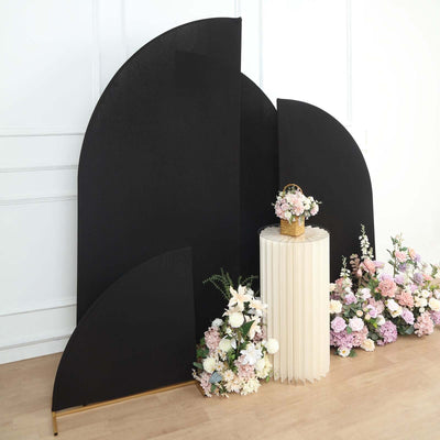 Set of 4 Matte Black Fitted Spandex Half Moon Wedding Arch Covers, Custom Fit Chiara Backdrop Stand Covers 2.5ft,5ft,6ft,7ft