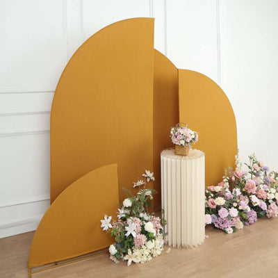 Set of 4 Matte Gold Fitted Spandex Half Moon Wedding Arch Covers, Custom Fit Chiara Backdrop Stand Covers 2.5ft,5ft,6ft,7ft