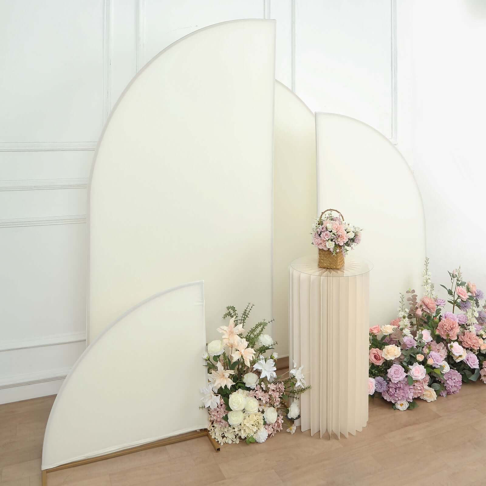 Matte Ivory Half Moon Wedding Arch Covers Set | eFavormart.com