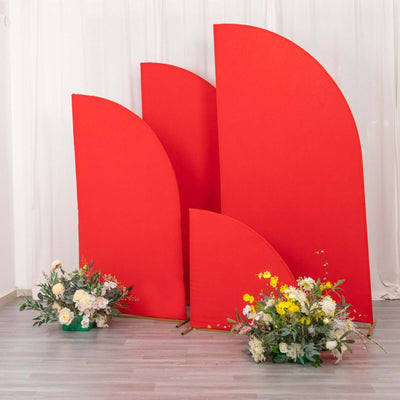 Set of 4 Matte Red Fitted Spandex Half Moon Wedding Arch Covers, Custom Fit Chiara Backdrop Stand Covers 2.5ft,5ft,6ft,7ft