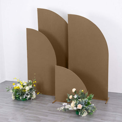 Set of 4 Matte Taupe Fitted Spandex Half Moon Wedding Arch Covers, Custom Fit Chiara Backdrop Stand Covers 2.5ft,5ft,6ft,7ft